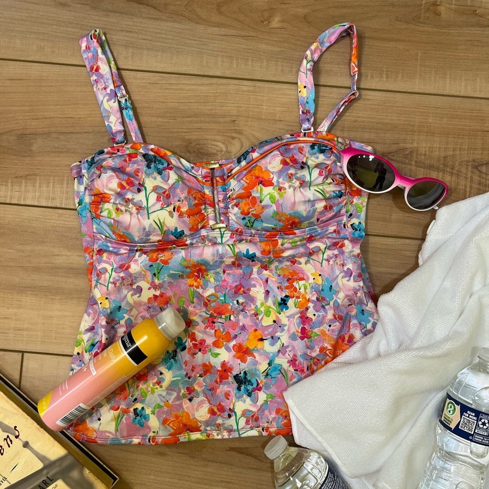 Liz Claiborne Floral Convertible Tankini Top Size 8